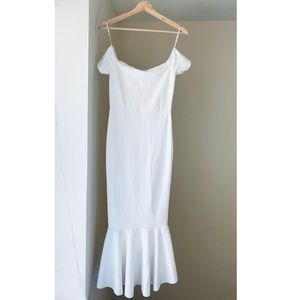White Bardot Fishtail Midi Dress (NEW WITH TAGS)